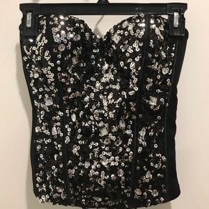 Guess Rhinestone and Sequin Corset-Style Top Small